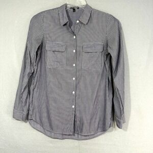 Express Women's Striped Blue Brown Button Top Size M Classic‎ Timeless Preppy